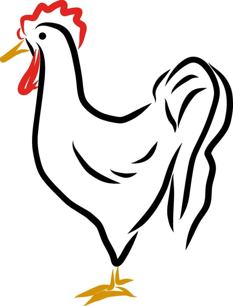 Rooster simple line draw sketch, vector illustration