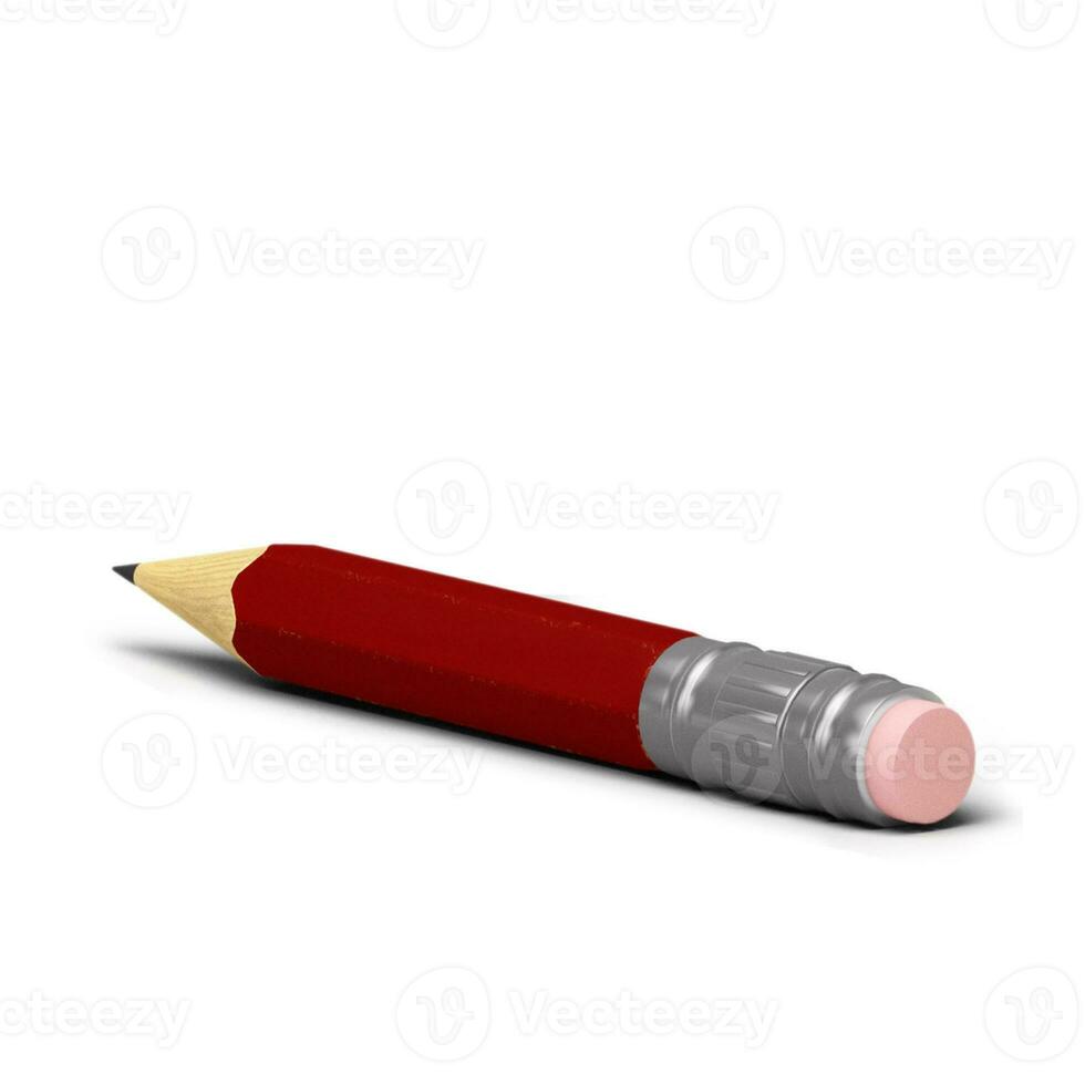 Red pencil small size isolated on grey background. photo