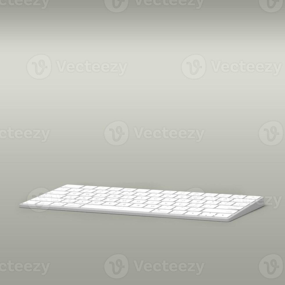 Isolated white keyboard from personal computer on grey background. photo