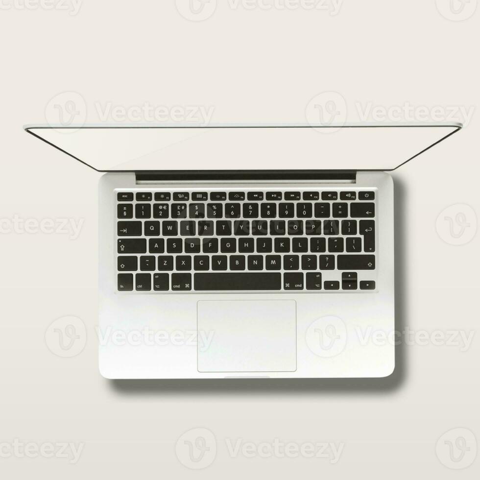 Blank white laptop screen for mockup project isolated on grey background. photo