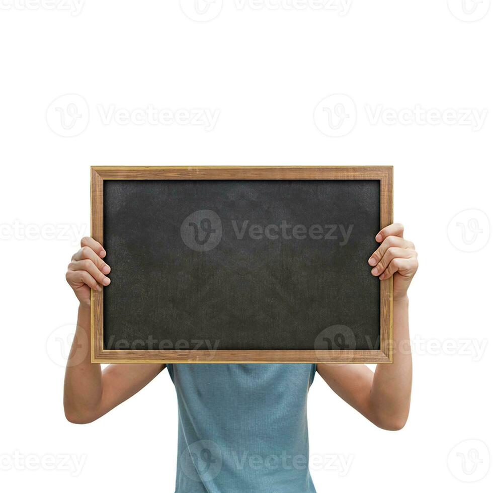 Male hands holding blackboard chalkboard photo