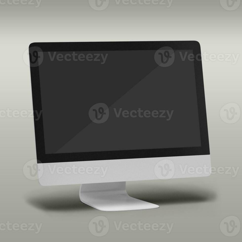 Front view blank black screen computer isolated on grey background. photo