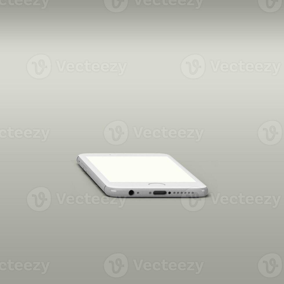 Shiny smartphones isolated on grey background with blank white screen for mockup project. photo