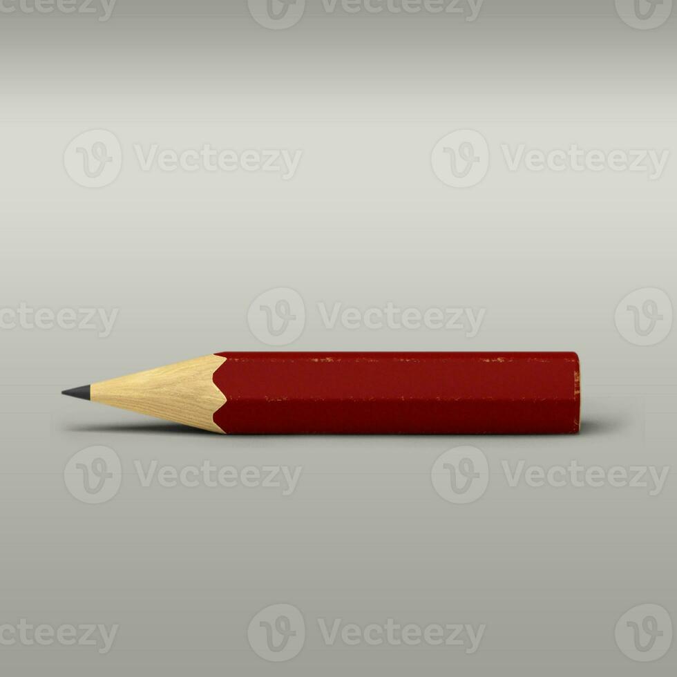 Red pencil small size isolated on grey background. photo