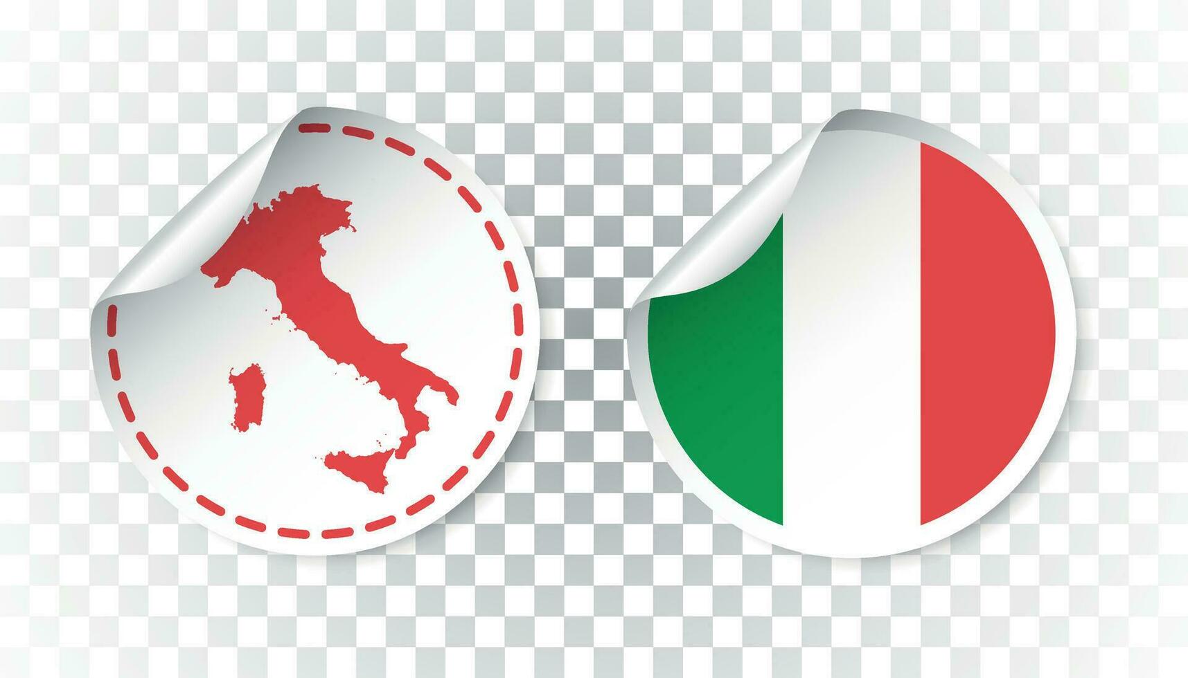 Italy sticker with flag and map. Label, round tag with country. Vector illustration on isolated background.