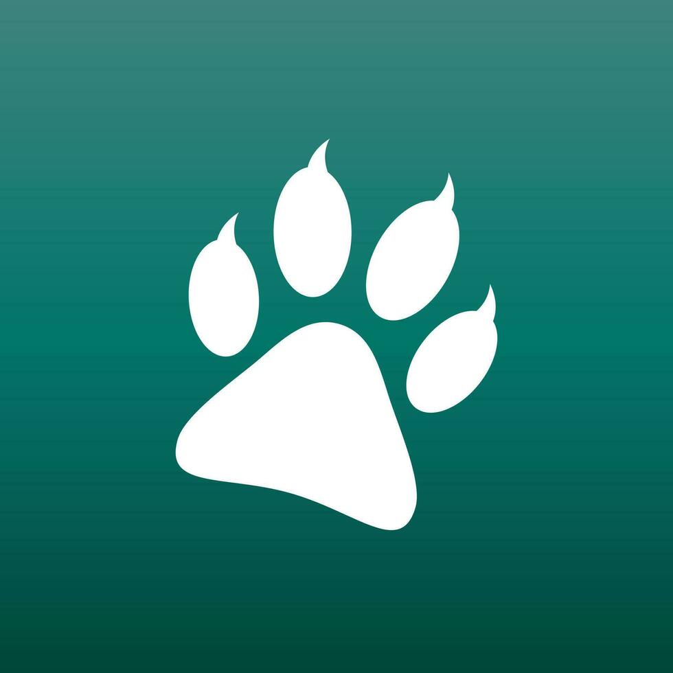 Paw print icon vector illustration on green background. Dog, cat, bear paw symbol flat pictogram.