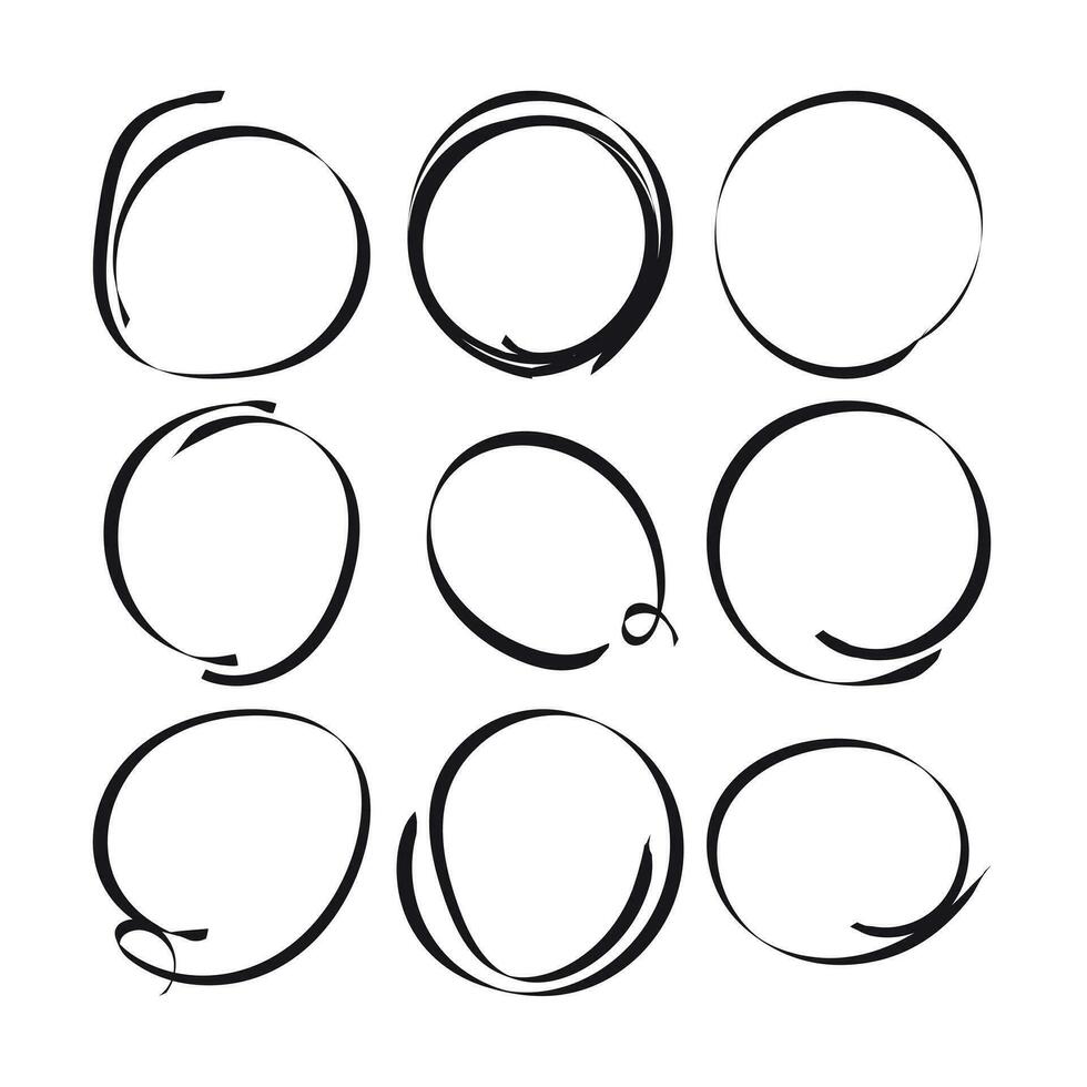 Set of the hand drawn scribble circles. Vector element. Illustration on white background.