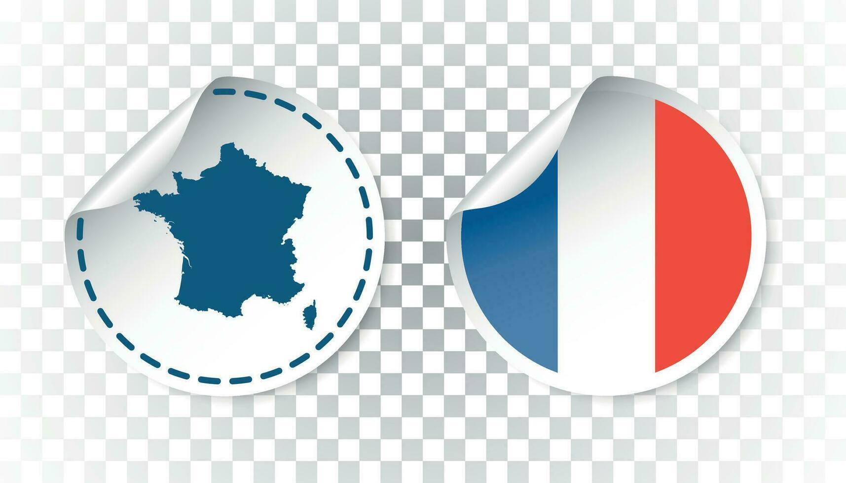 France sticker with flag and map. Label, round tag with country. Vector illustration on isolated background.