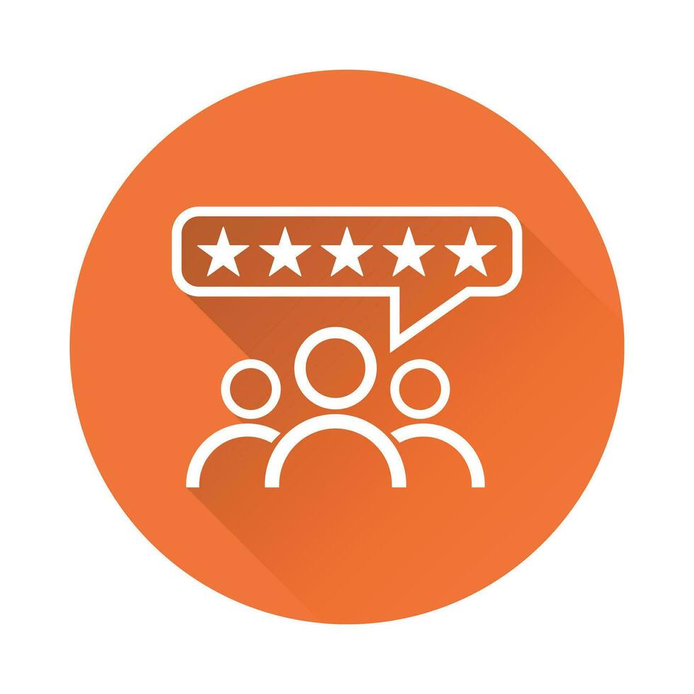 Customer reviews, rating, user feedback concept vector icon. Flat illustration on orange background with long shadow.