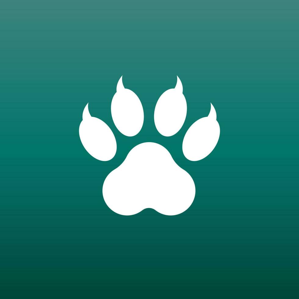 Paw print icon vector illustration on green background. Dog, cat, bear paw symbol flat pictogram.