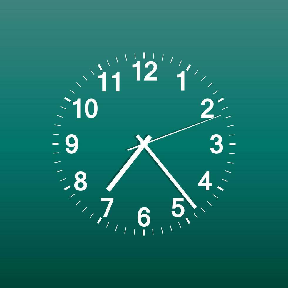 Clock icon vector illustration. Office clock on green background.