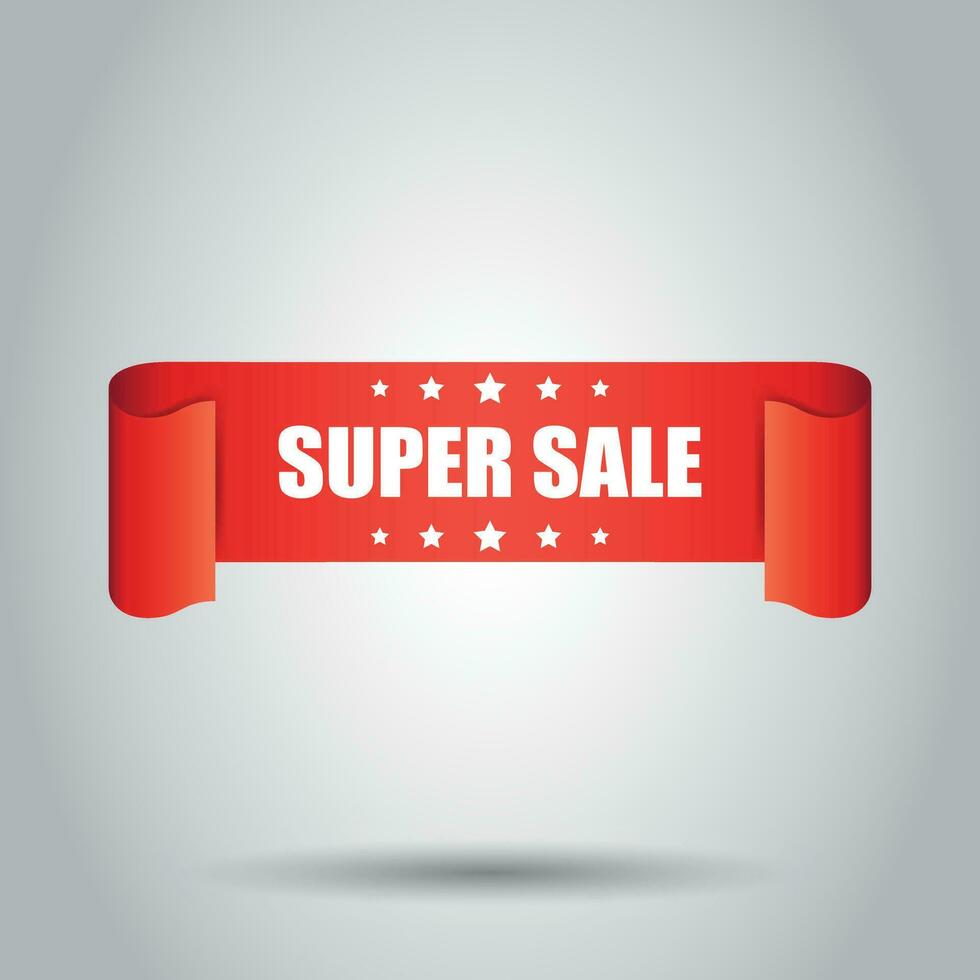 Super sale ribbon vector icon. Discount sticker label on white background.