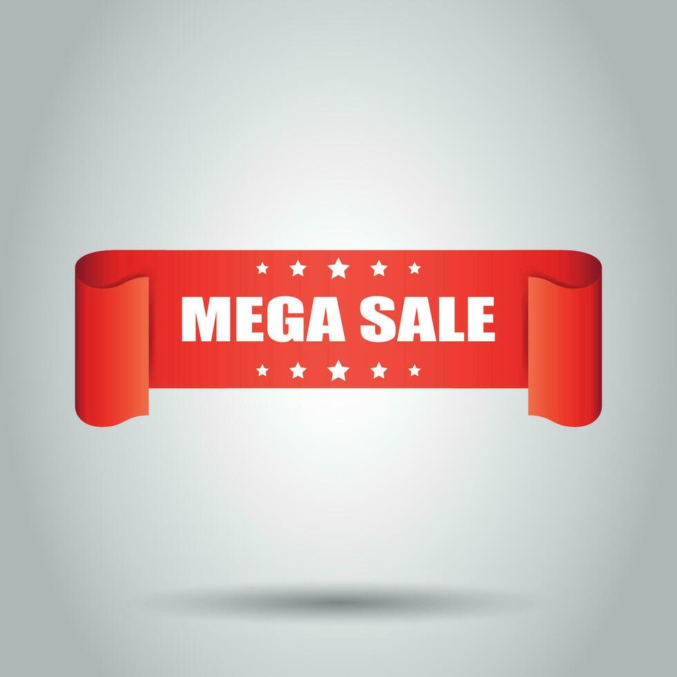 Mega sale ribbon vector icon. Discount sticker label on white background.