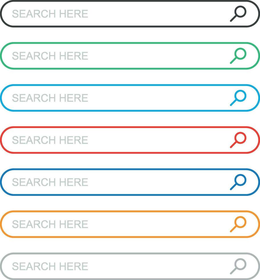 Search bar field. Set vector interface elements with search button. Flat vector illustration on white background.