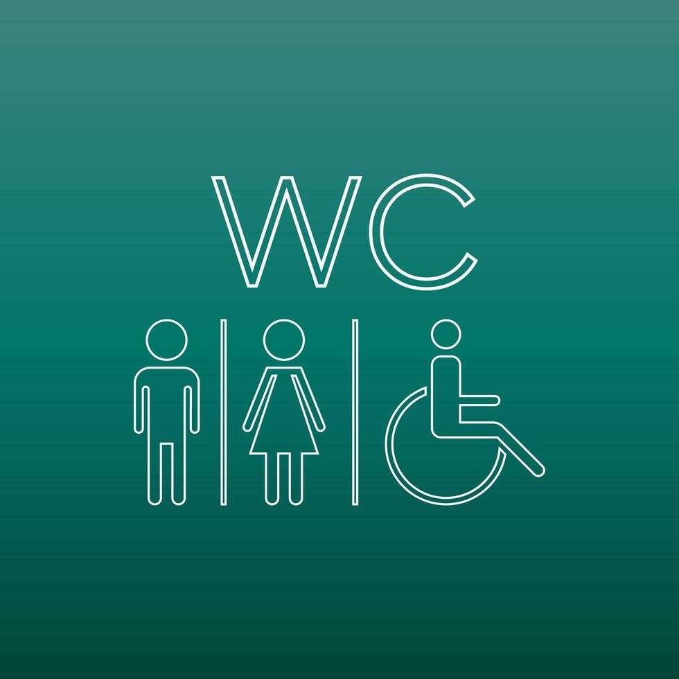 WC, toilet line vector icon . Men and women sign for restroom on green background.