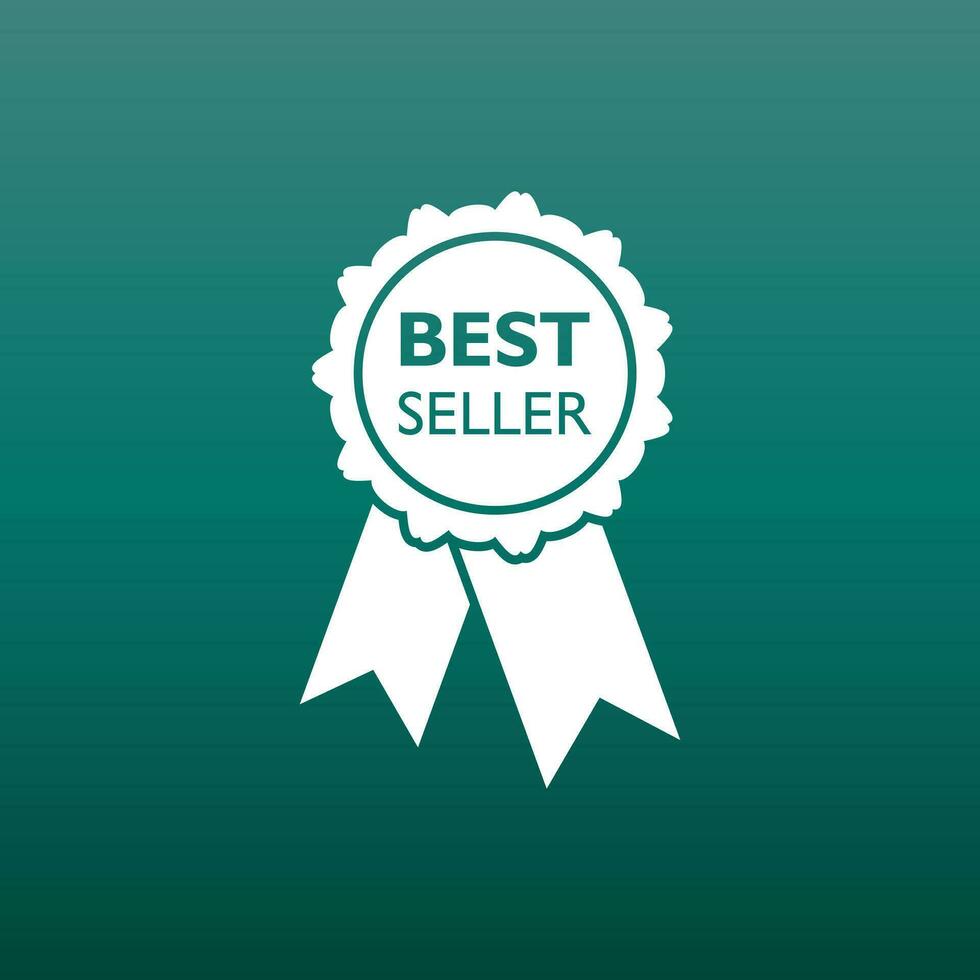 Best seller ribbon icon. Medal vector illustration in flat style on green background.