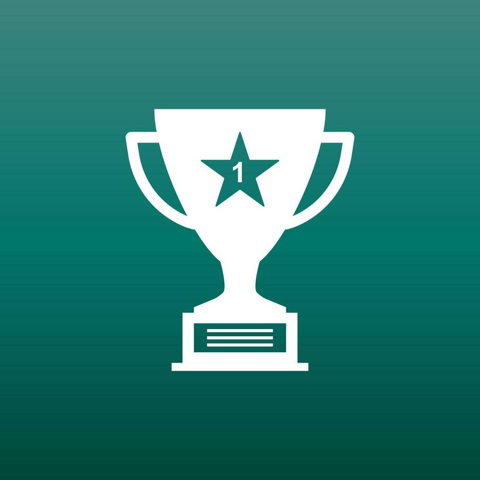 Trophy cup flat vector icon. Simple winner symbol. White illustration on green background.