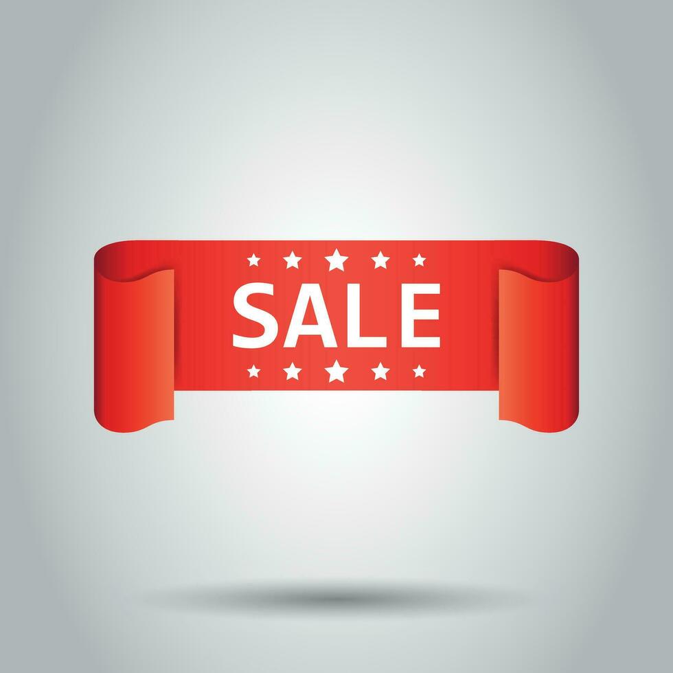 Sale ribbon vector icon. Discount, sold sticker label on white background.
