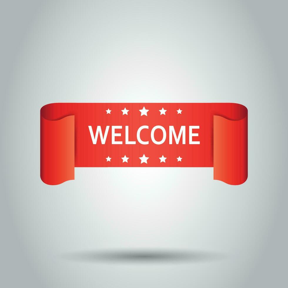 Welcome ribbon vector icon. Hello sticker label on white background.