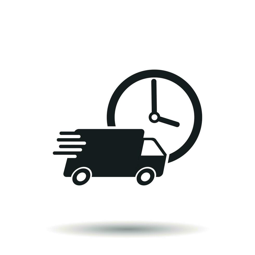 Delivery 24h truck with clock vector illustration. 24 hours fast delivery service shipping icon. Simple flat pictogram for business, marketing or mobile app internet concept