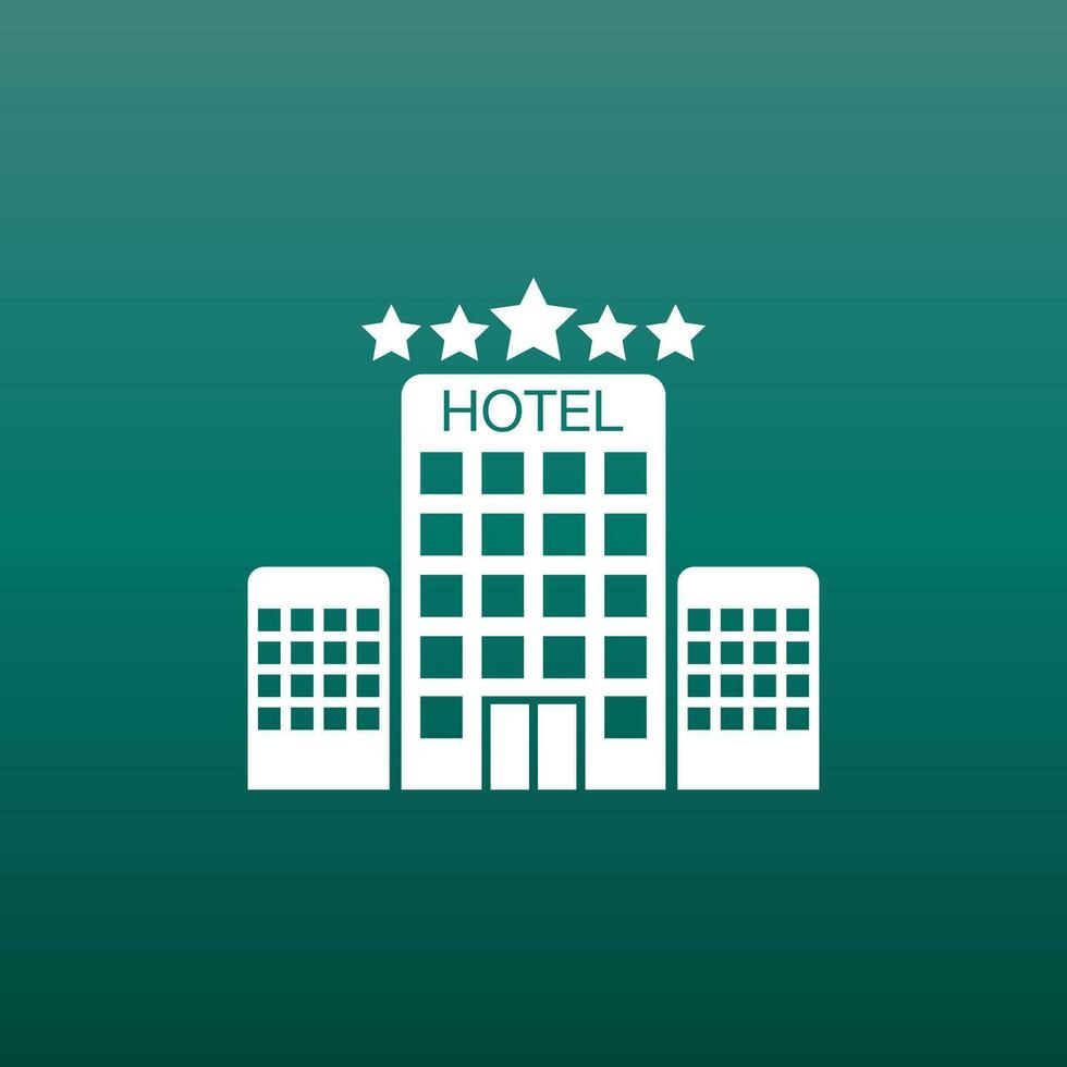 Hotel icon on green background. Simple flat pictogram for business, marketing, internet concept. Trendy modern vector symbol for web site design or mobile app.