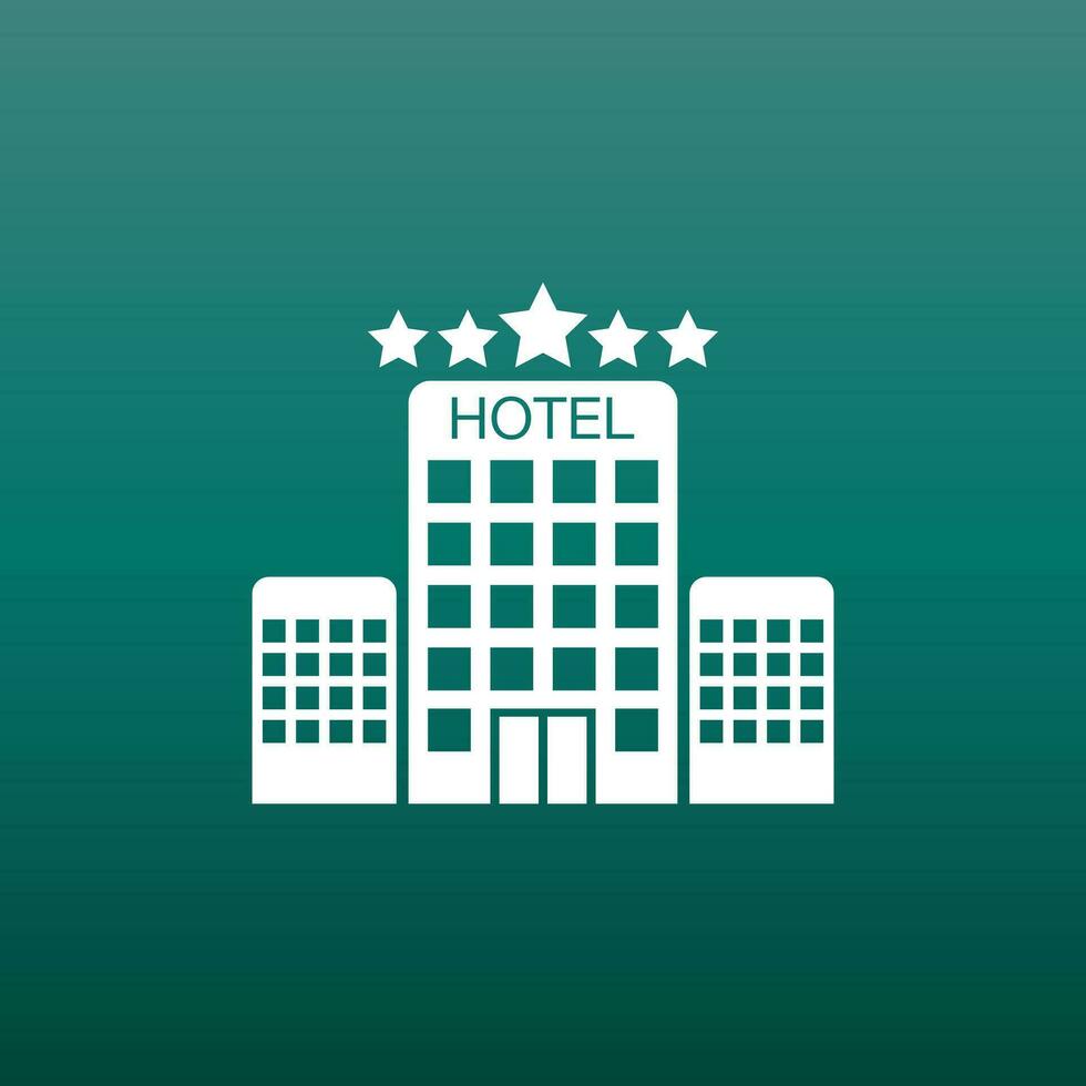 Hotel icon on green background. Simple flat pictogram for business, marketing, internet concept. Trendy modern vector symbol for web site design or mobile app.