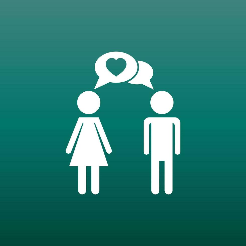 Vector man and woman with heart icon on green background. Modern flat pictogram. Simple flat symbol for web site design.