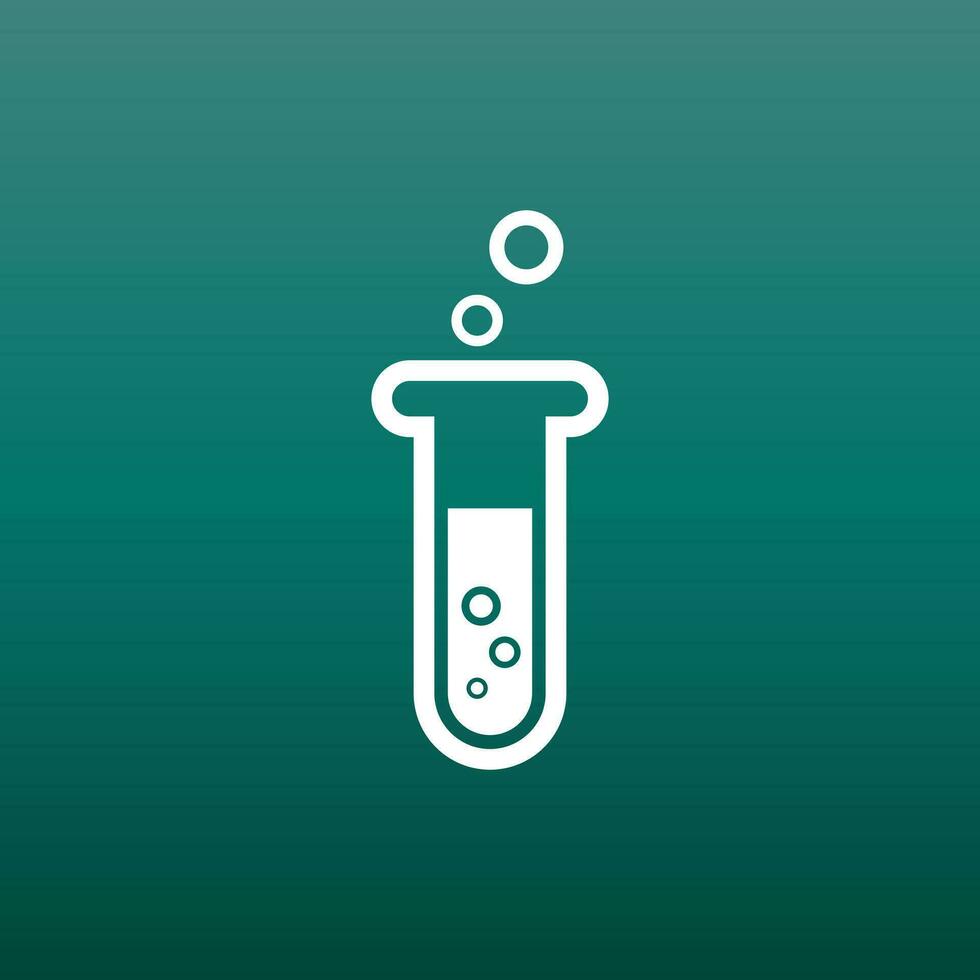 Chemical test tube pictogram icon. Chemical lab equipment isolated on green background. Experiment flasks for science experiment. Trendy modern vector symbol. Simple flat illustration
