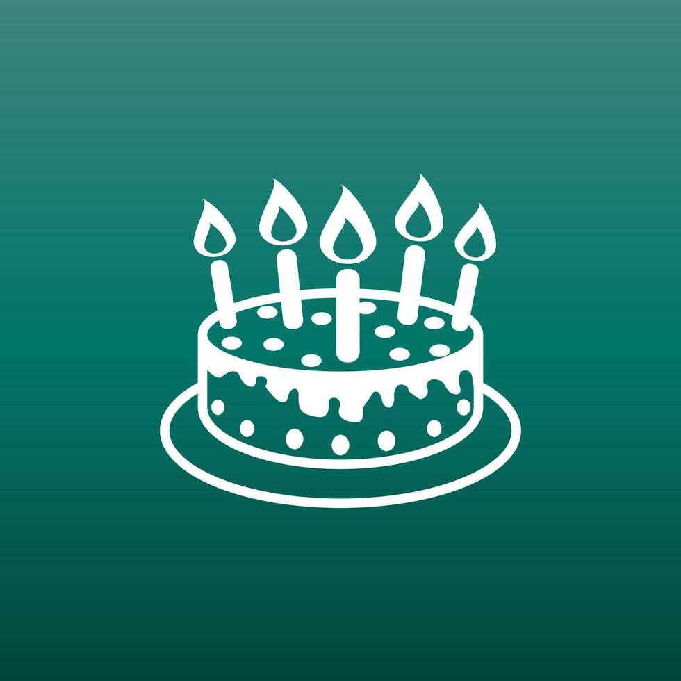 Cake with candle icon. Simple flat pictogram for business, marketing, internet concept on green background. Trendy modern vector symbol for web site design or mobile app