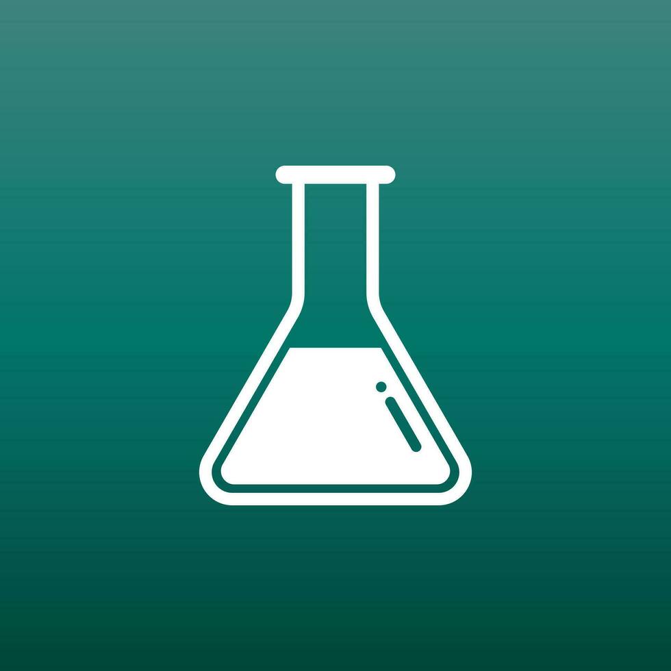 Chemical test tube pictogram icon. Chemical lab equipment isolated on green background. Experiment flasks for science experiment. Trendy modern vector symbol. Simple flat illustration