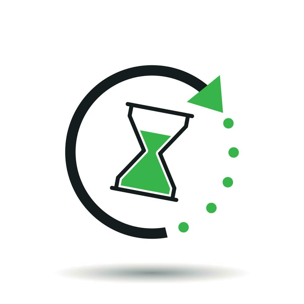 Time icon. Flat vector illustration with hourglass on white background.
