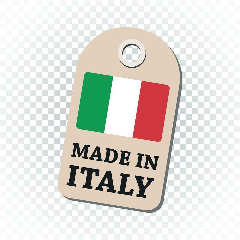 Hang tag made in Italy with flag. Vector illustration on isolated background.
