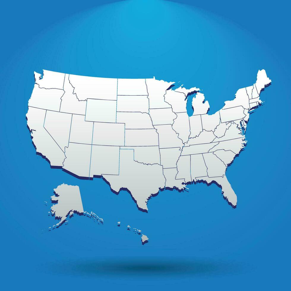 High detailed USA map with federal states. Vector illustration United states of America on blue background.