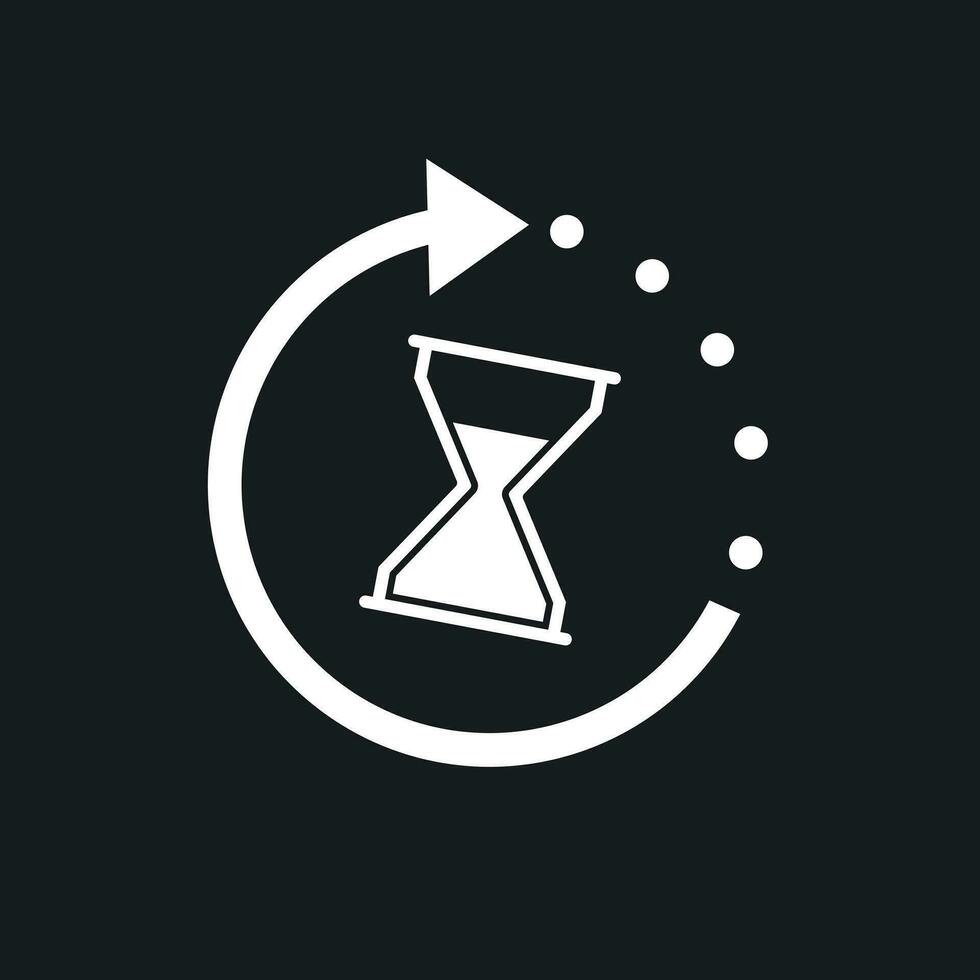 Time icon. Flat vector illustration with hourglass on black background.