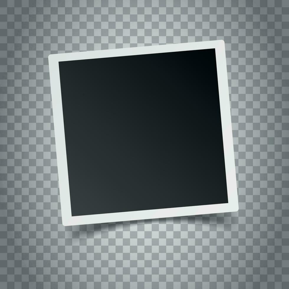 Blank retro photo frame on grey background. Vector illustration.