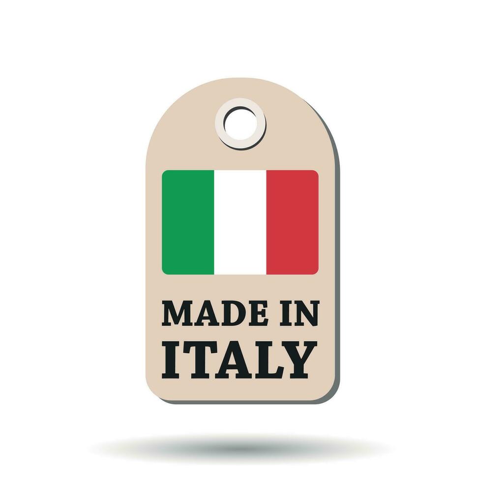 Hang tag made in Italy with flag. Vector illustration on white background.