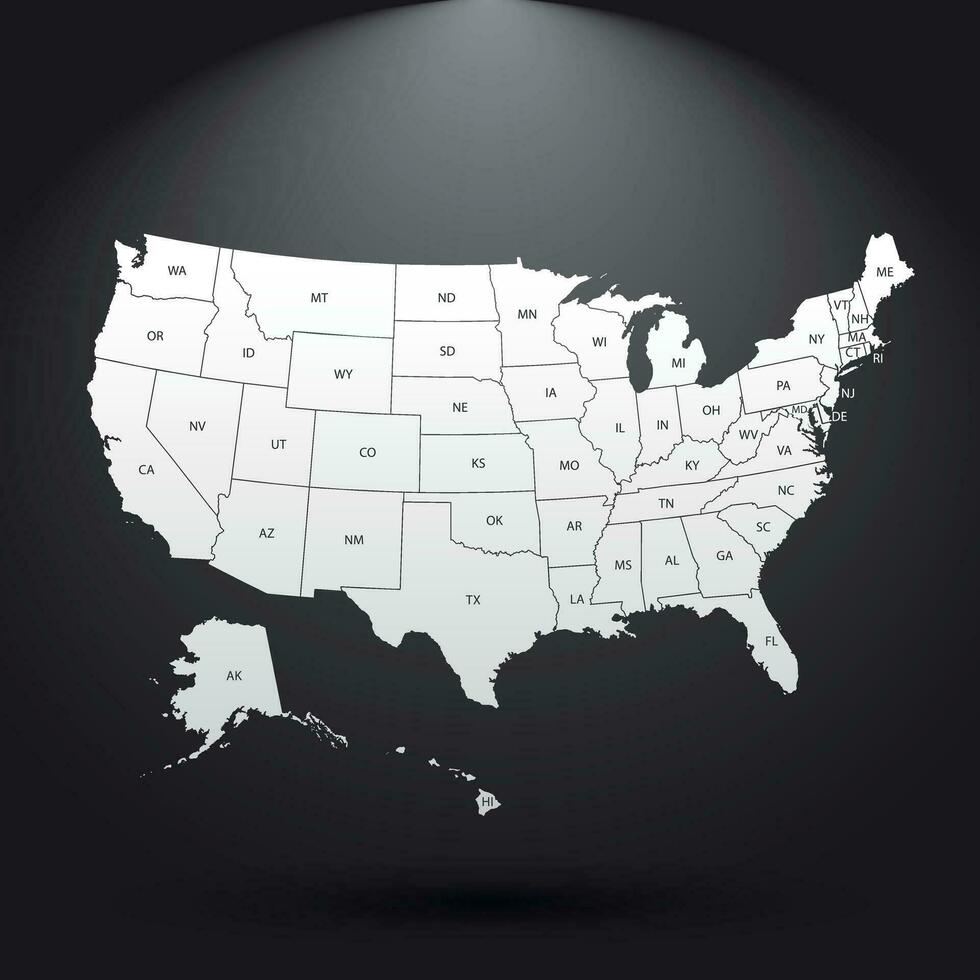 High detailed USA map with federal states. Vector illustration United states of America on black background.