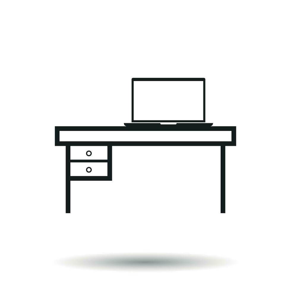 Furniture table with laptop computer icon. Table vector illustration on white background.
