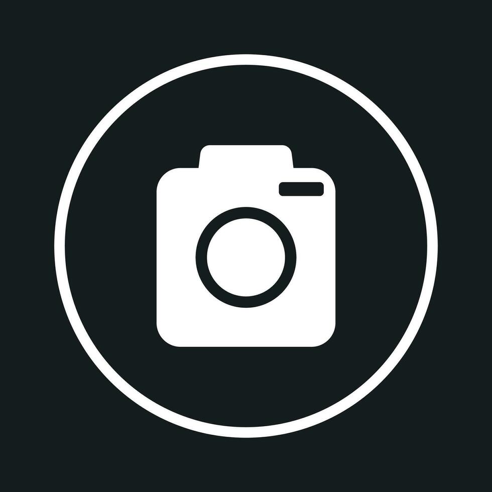 Camera icon on black background. Flat vector illustration.