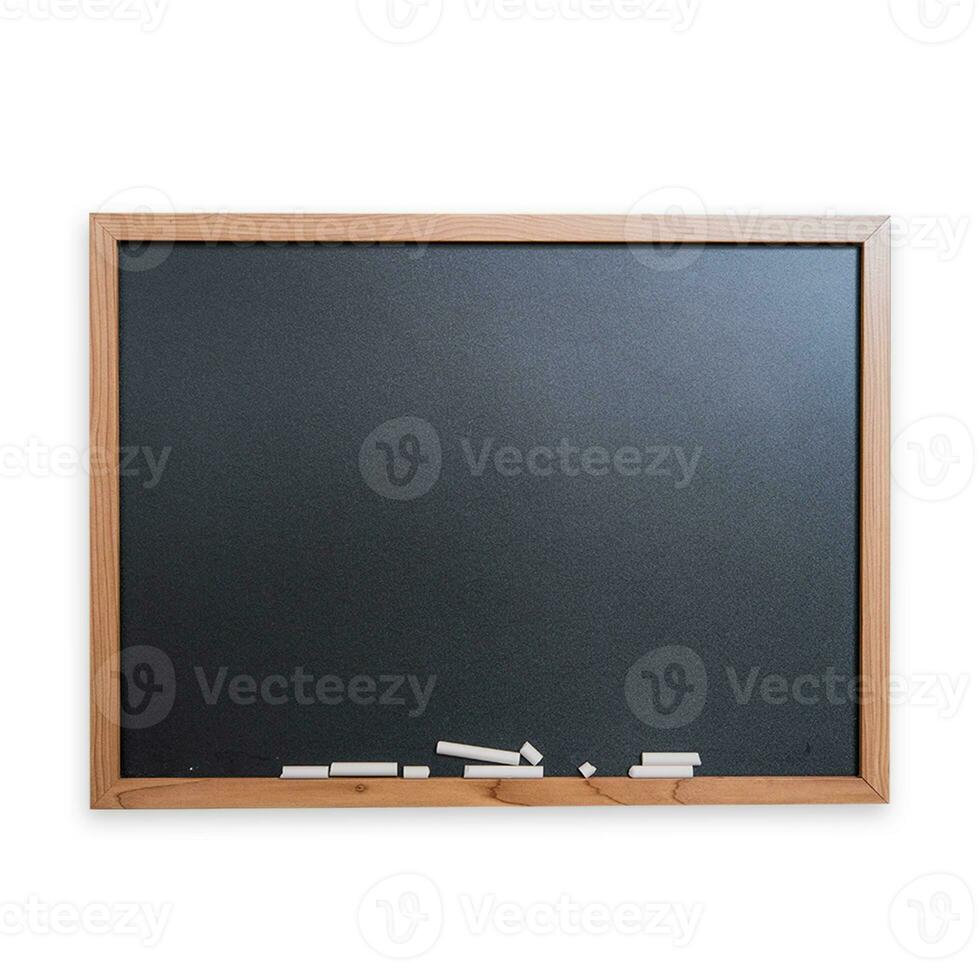 Blank chalkboard with wooden frame isolated on white background. photo