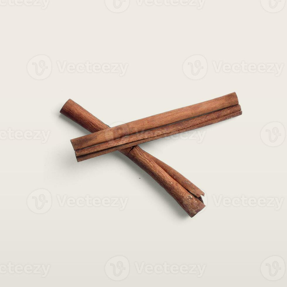 Brown cinnamon with flat lay concept isolated on white background. photo