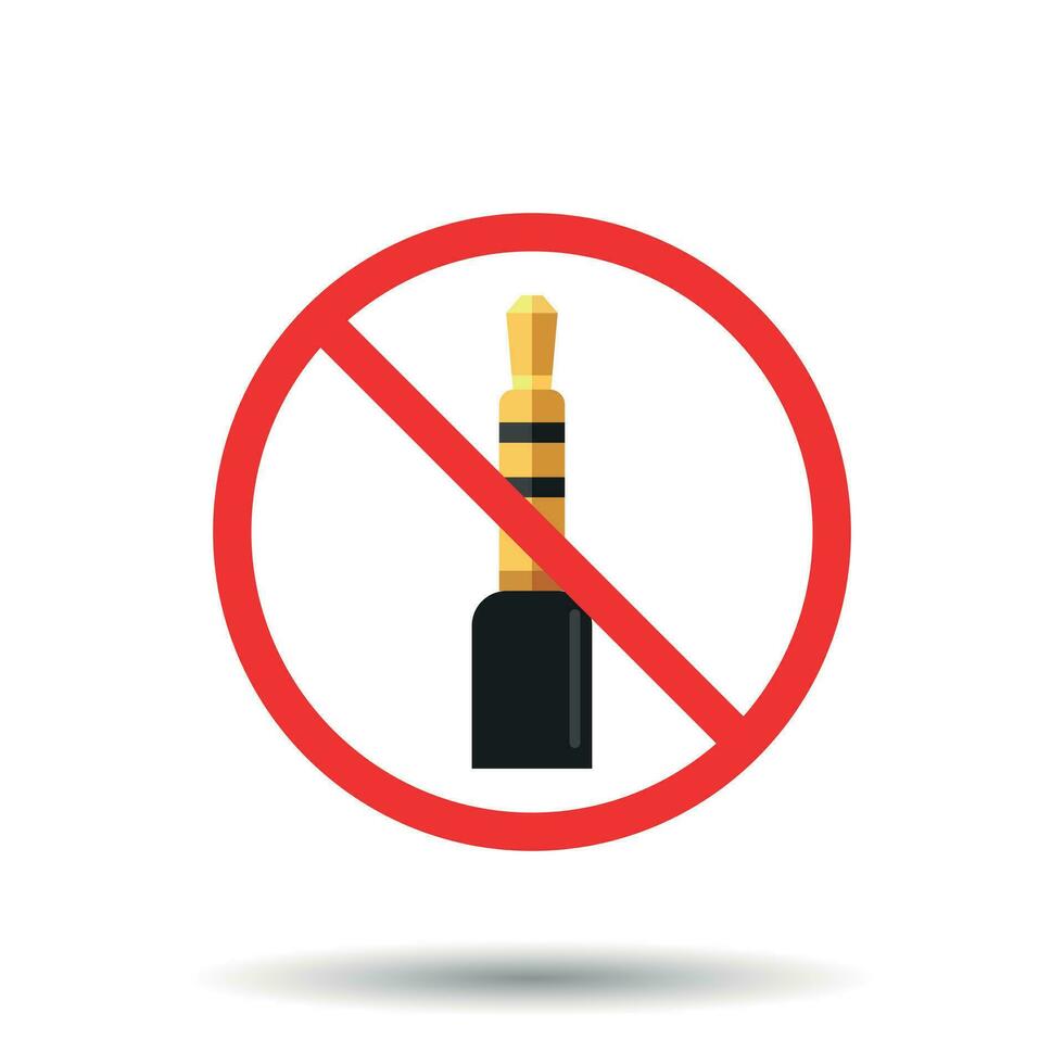 Audio jack 3.5mm in ban sign. Icon vector illustration.