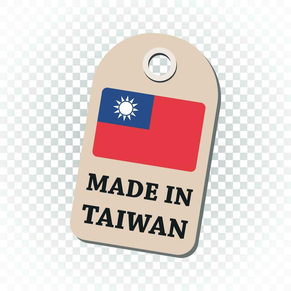 Hang tag made in Taiwan with flag. Vector illustration on isolated background.