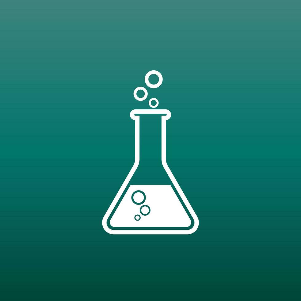 Chemical test tube pictogram icon. Chemical lab equipment isolated on green background. Experiment flasks for science experiment. Trendy modern vector symbol. Simple flat illustration