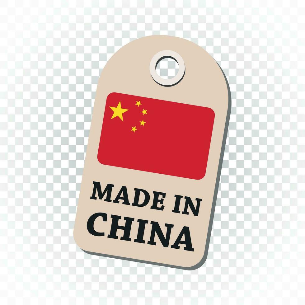 Hang tag made in China with flag. Vector illustration on isolated background.