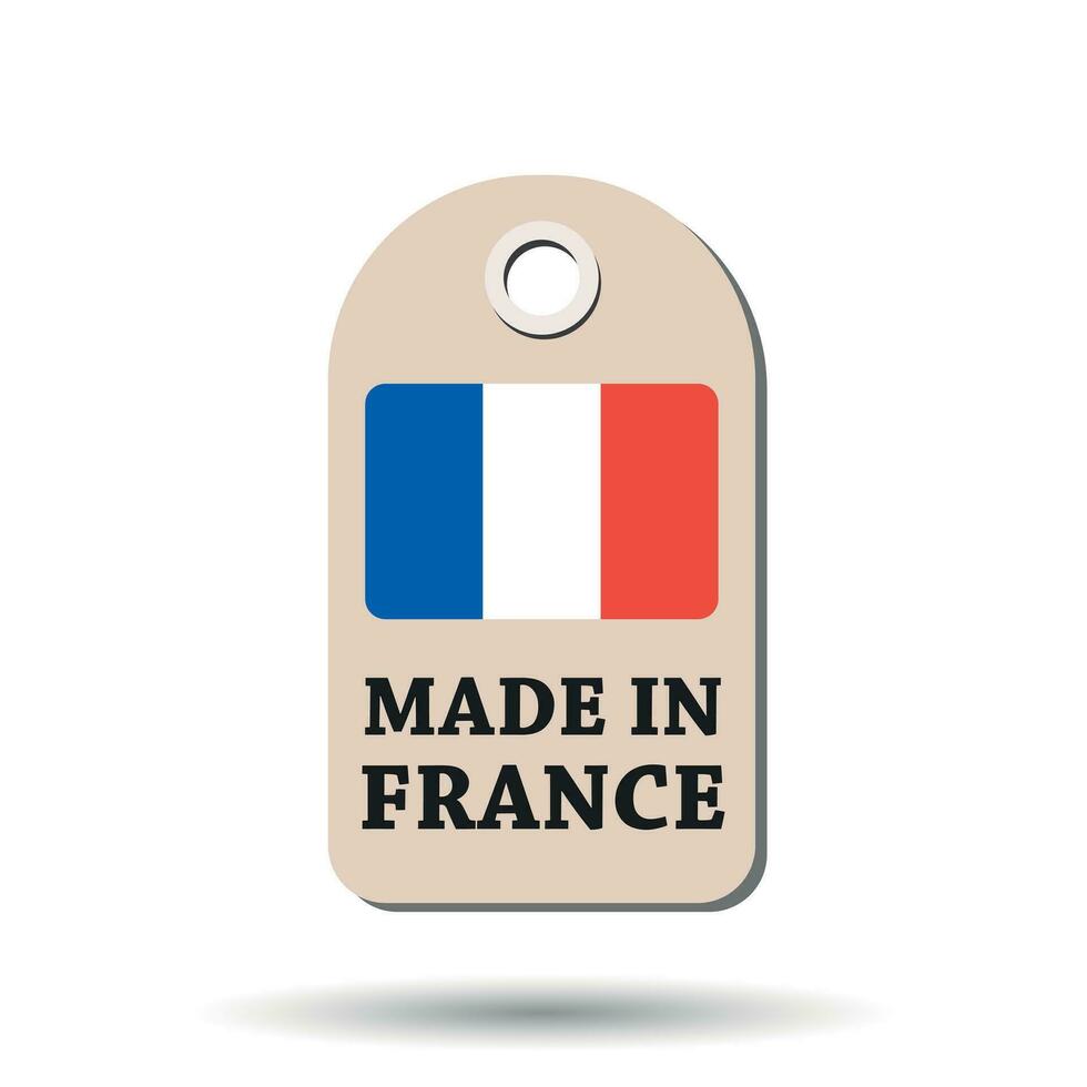 Hang tag made in France with flag. Vector illustration on white background.