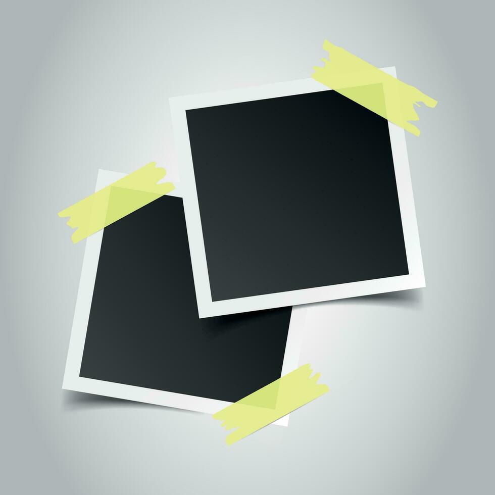 Photo frame with adhesive tape on gray background. For your photography and picture. Vector illustration