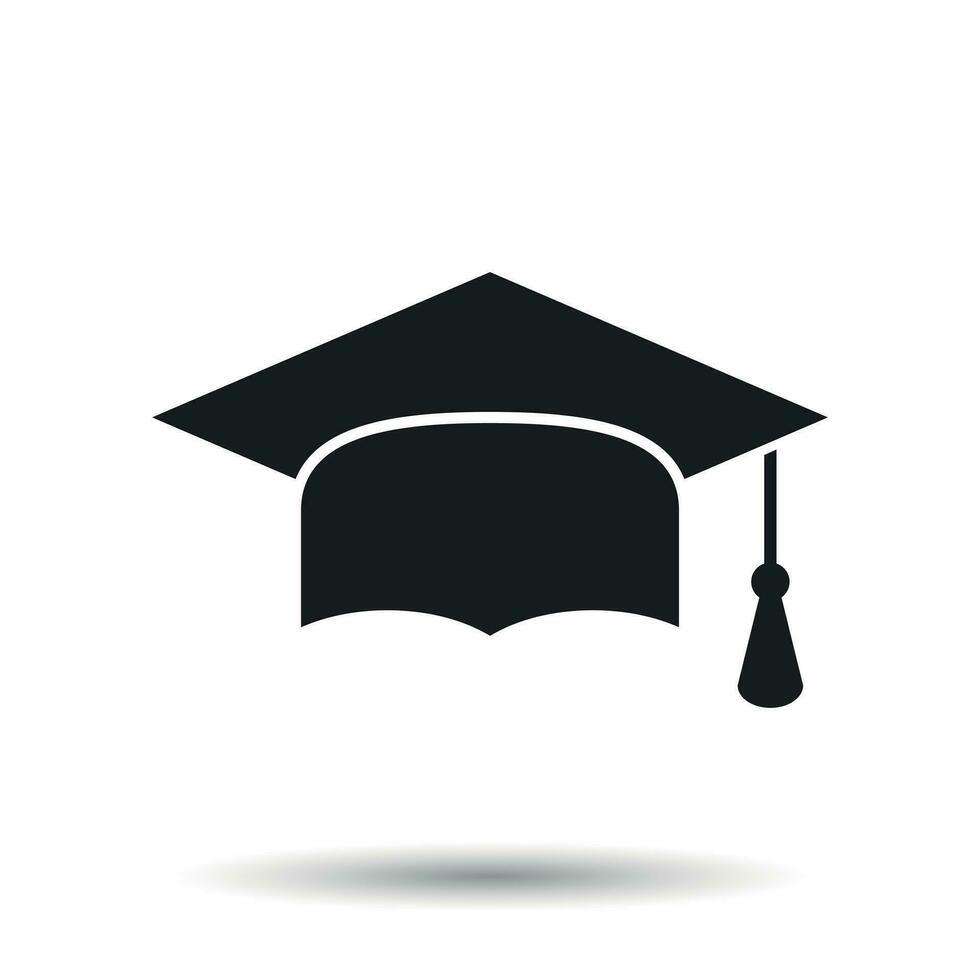 Graduation cap flat design icon. Finish education symbol. Graduation day celebration element on white background. vector