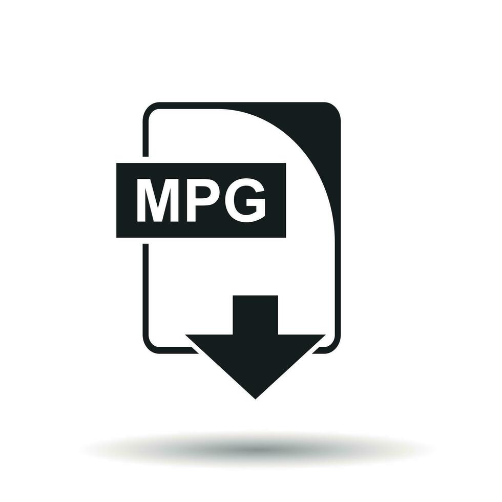 MPG icon. Flat vector illustration. MPG download sign symbol with shadow on white background.