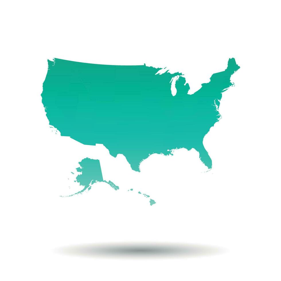 Usa, United States of America map. Colorful turquoise vector illustration on white isolated background.